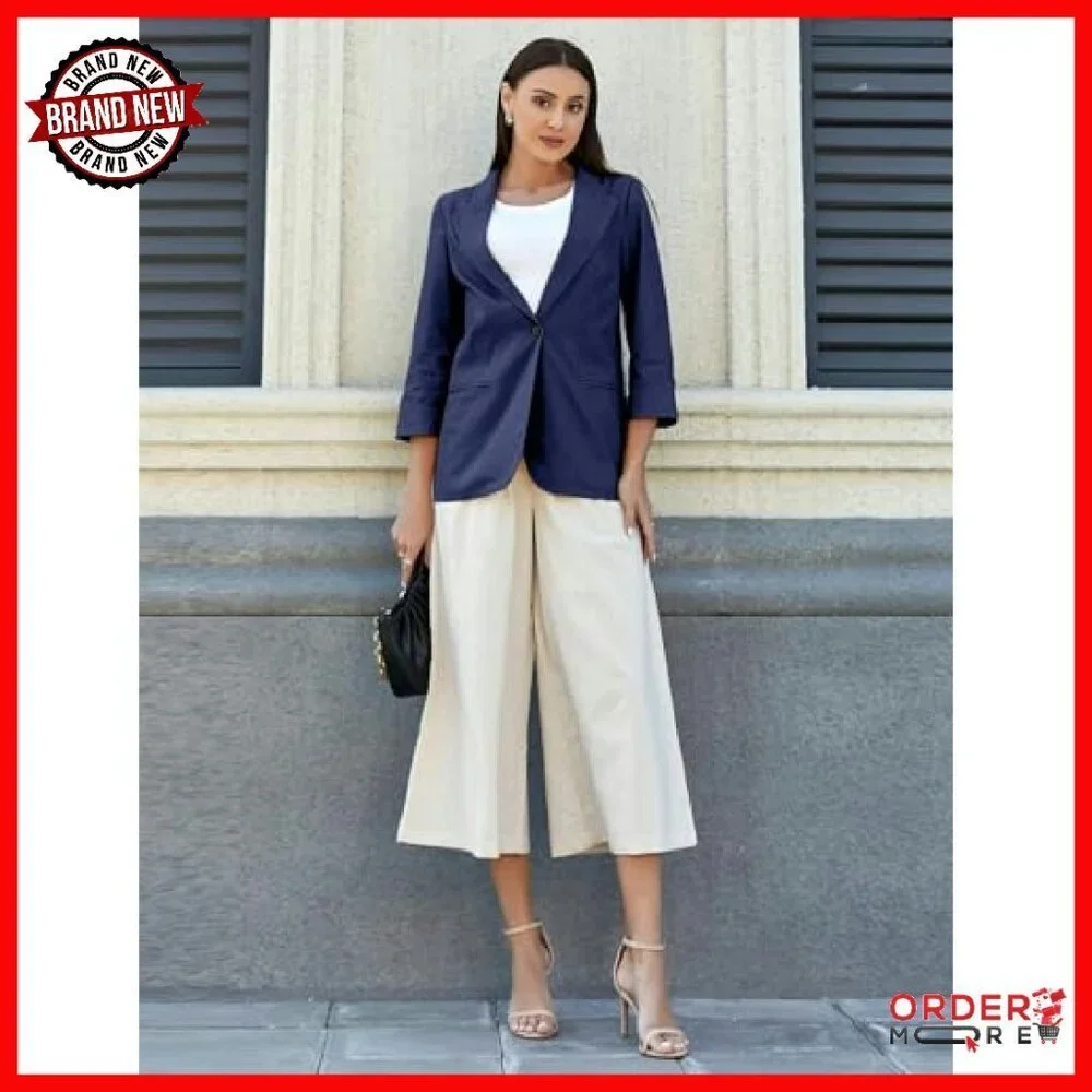 Lightweight Linen Blazer 3/4 Sleeve Women's Work Casual Jacket